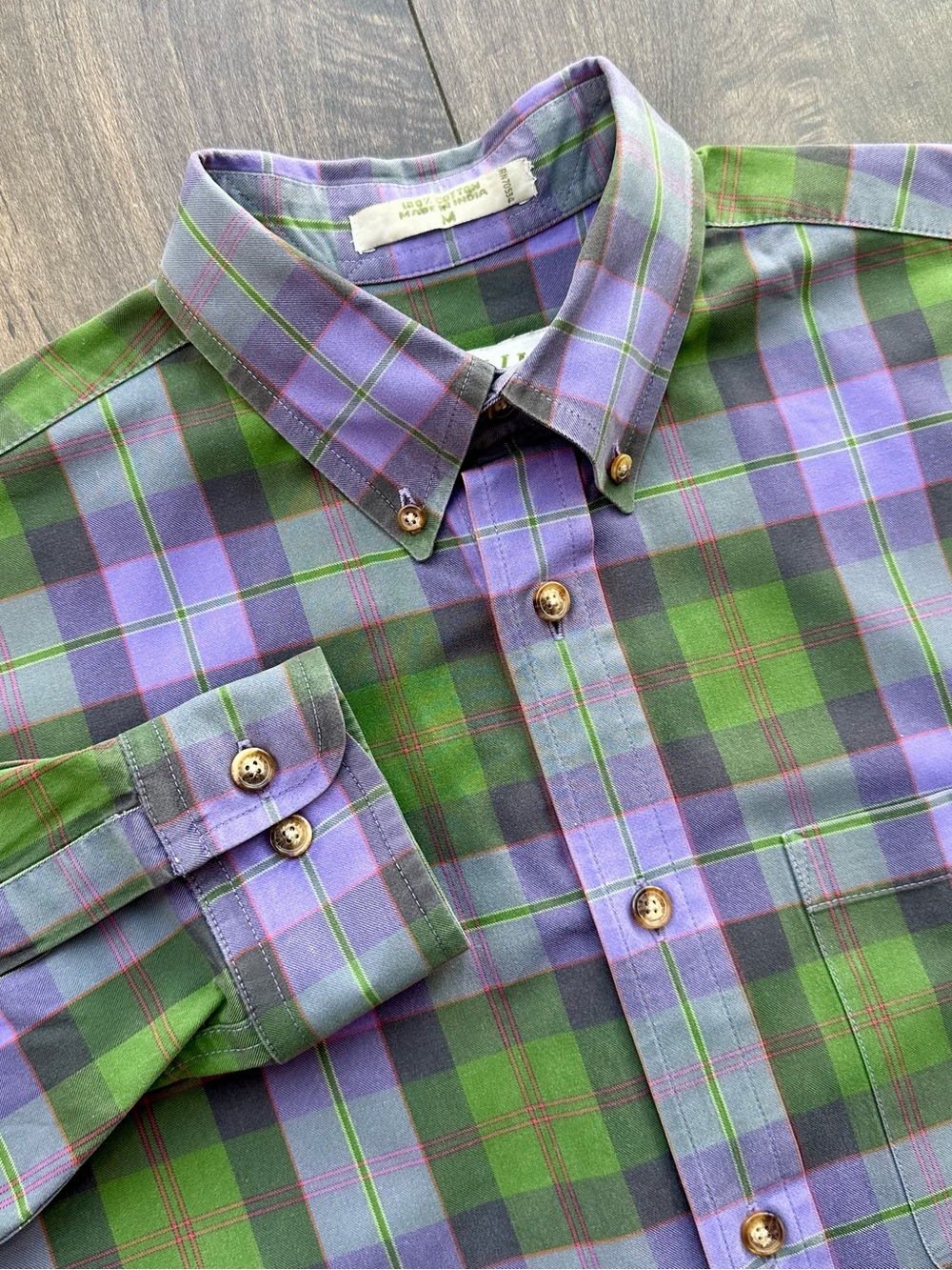 Orvis Heritage Plaid Shirt - Mens Medium - Green Purple Cotton Long Sleeve